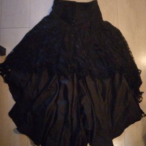 Victorian Goth Black Lace High-Low Maxi Skirt